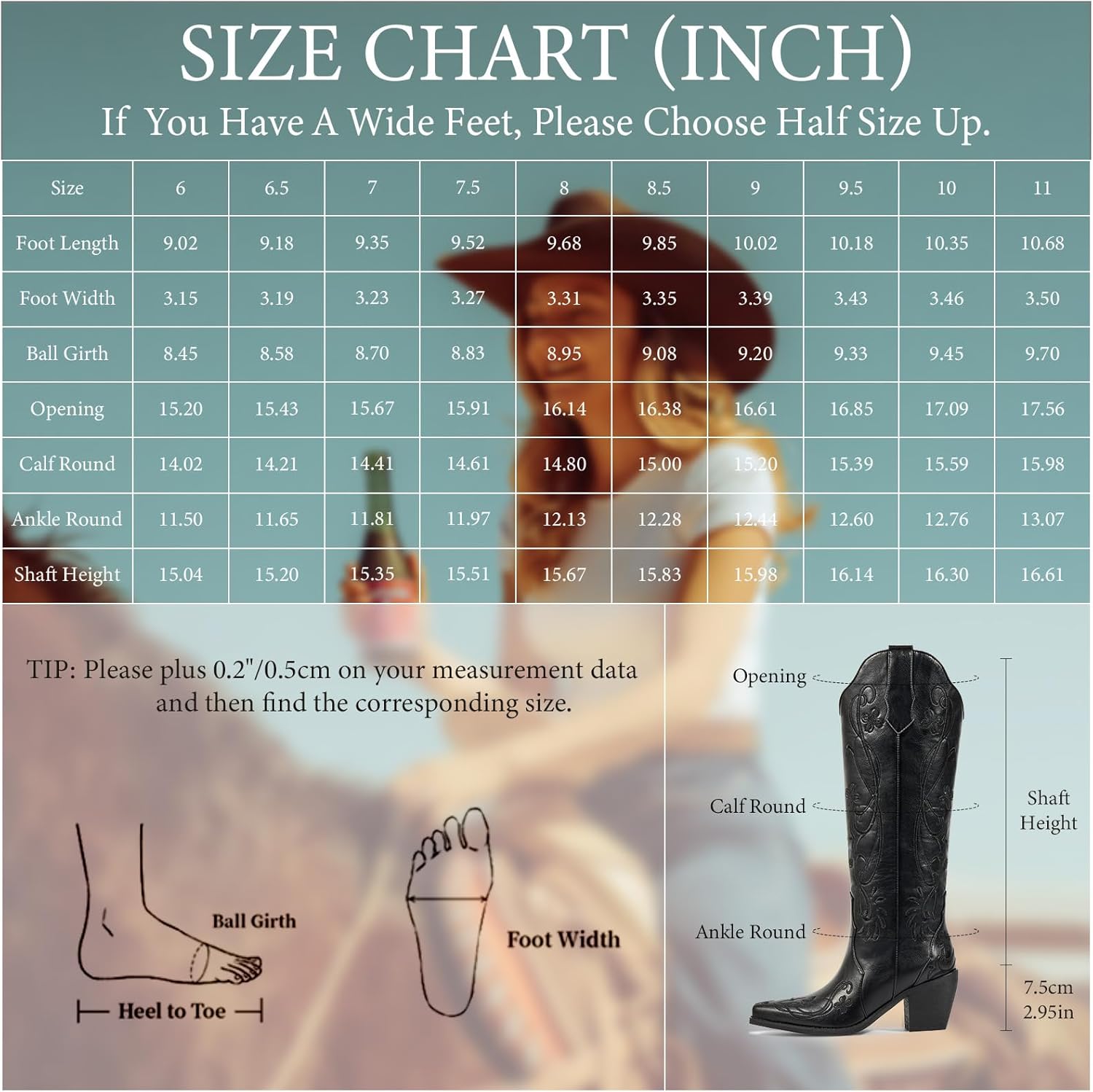 wetkiss Cowboy Boots for Women Knee High Cowgirl Boots, Western Boots with Floral Embroidered Pointed Toe Chunky Heel Pull On Retro Vintage Classic Tall Boots for Ladies - Image 6