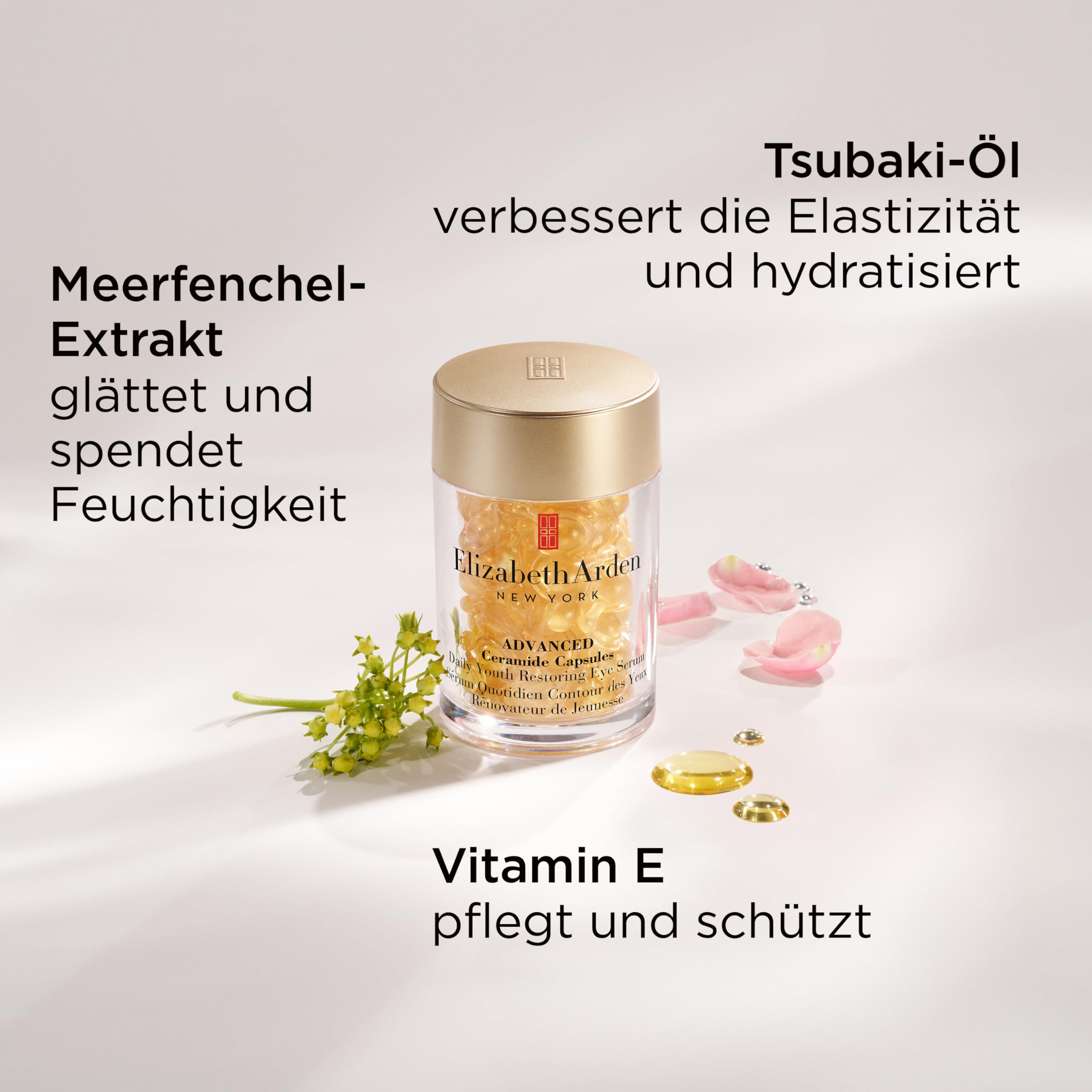 Elizabeth Arden - Ceramid Augenserum Kapseln, reduziert Schwellungen und feine Falten, intensive und langanhaltende Feuchtigkeitszufuhr, Einzeldosis, 1 pro Tag anwenden
