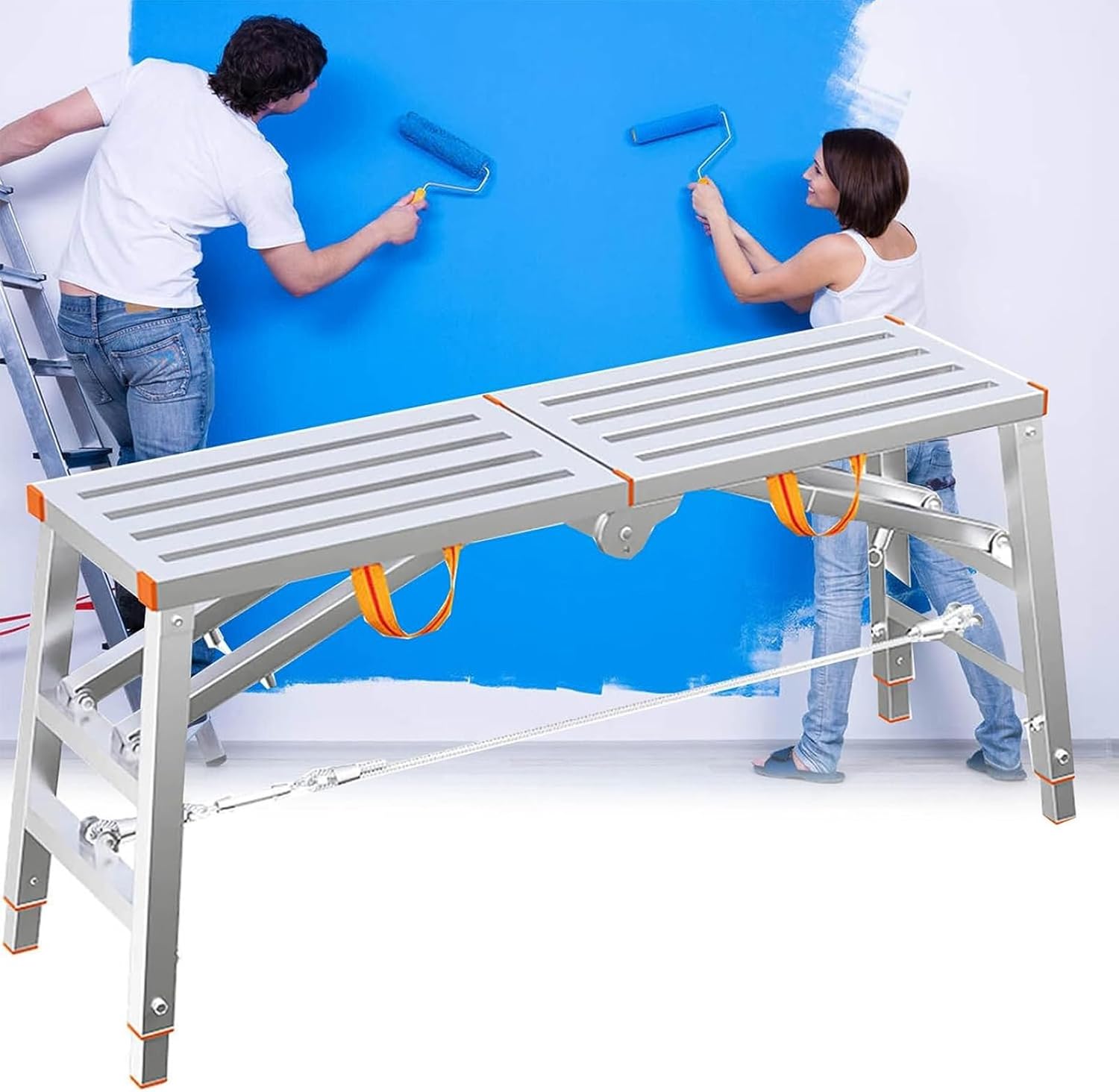Scaffolding Equipment, Heavy Duty Portable Drywall Bench with Non-Slip Feet,Multipurpose Scaffolding Equipment Tower Ladder Stool Work Bench,for Cleaning,Car Washing-B(squaretubesurface)||14