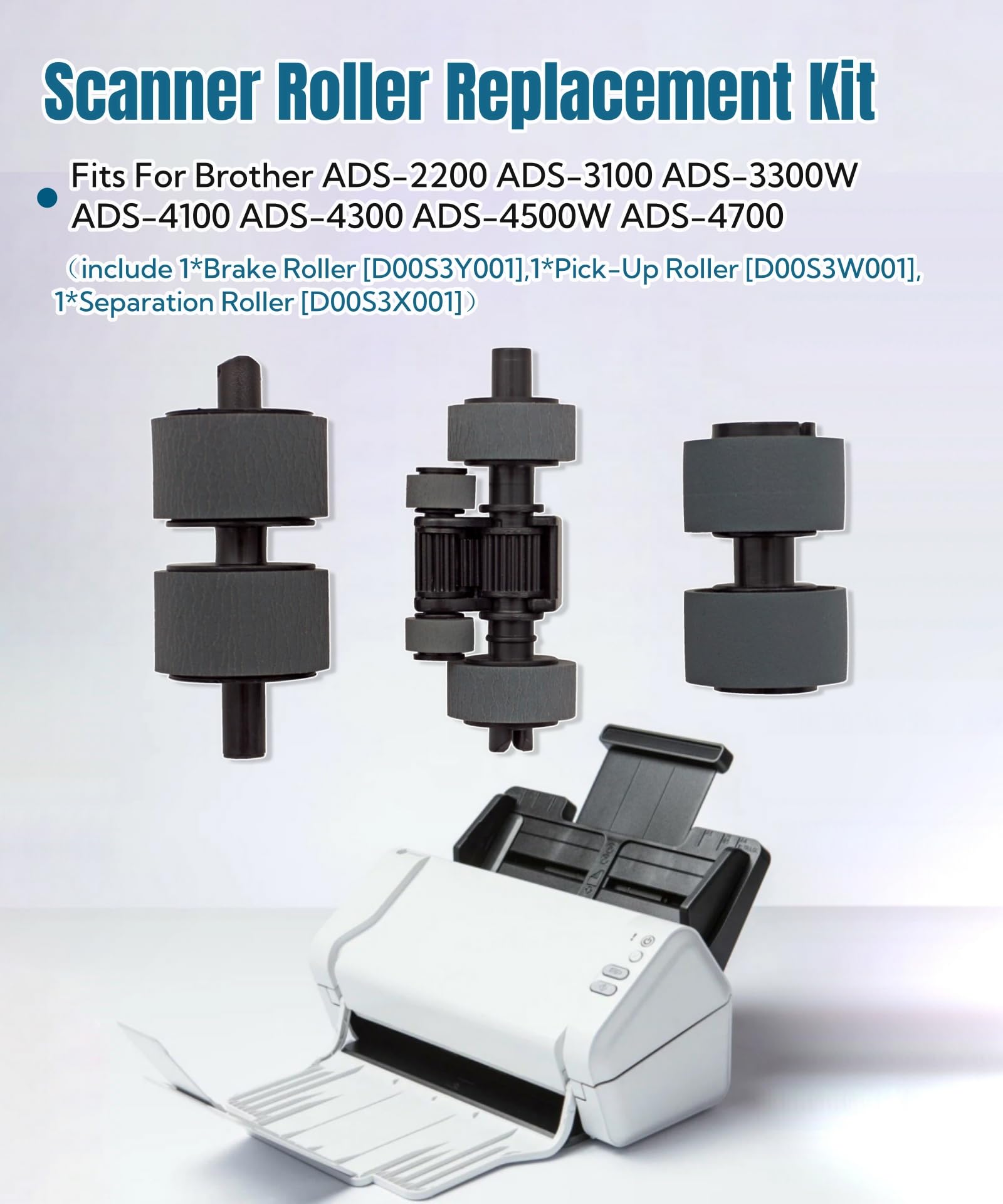 Scanner Roller Replacement Kit Fits for Brother ADS-2200 ADS-3100 ADS-3300W ADS-4100 ADS-4300 ADS-4500W ADS-4700,Paper Pickup Roller Kit