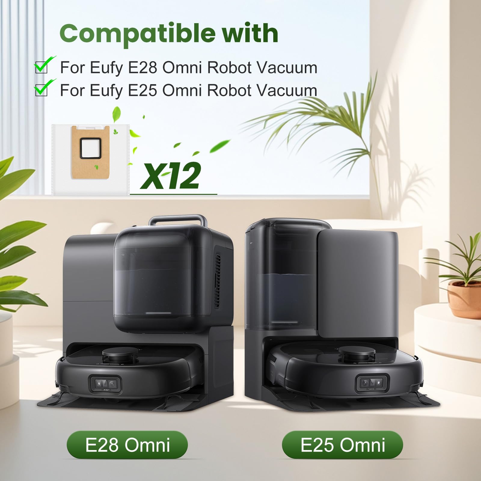 Paquete de 12 bolsas de repuesto para aspiradora Eufy E28 Omni Robot, bolsas desechables de gran capacidad de 3 l, bolsas de repuesto de 4 capas