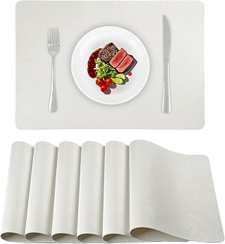 Faux Leather Placemats 16.9 11.8 Inch Washable Table Mats Set of 6 | Heat Resistant Place Mats for Table 6 Waterproof Table Placemats for Kitchen Dining Table Hotel Restaurant 43 30cm CreamWhite