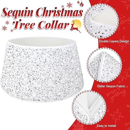 Miniatura 9 de FOTSHARER Collar dorado para árbol de Navidad de 23.6 pulgadas, falda de árbol de Navidad, anillo de árbol de Navidad con purpurina para otoño,