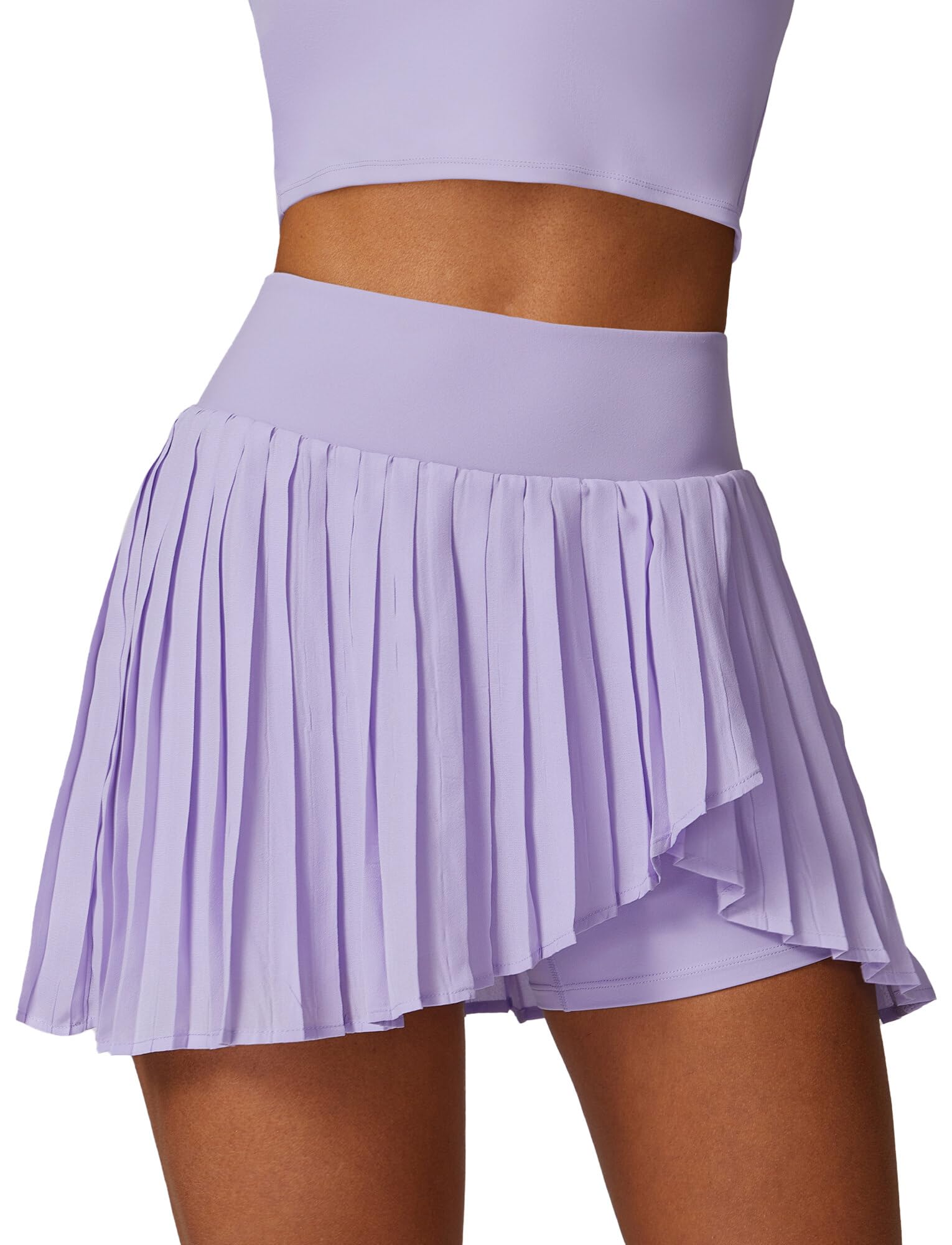 KEOYA Built-in Shorts Pleated Skort with Pocket for Women Elastic High Waistband Activewear Mini Tennis Skirt - Small - Purple