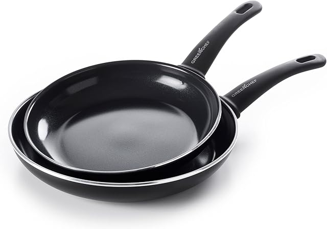 GreenChef Soft Grip Non-Stick 24cm & 28cm Frying Pan Set, PFAS Free, Black