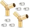 Yoebor 2pcs Brass Hose Barb Fitting Reducing Y-shape Tee, 58 Barbed x 58 Barbed x 38 Barbed Reducer 3-way Wye T-fitting W6 Hose Clamps