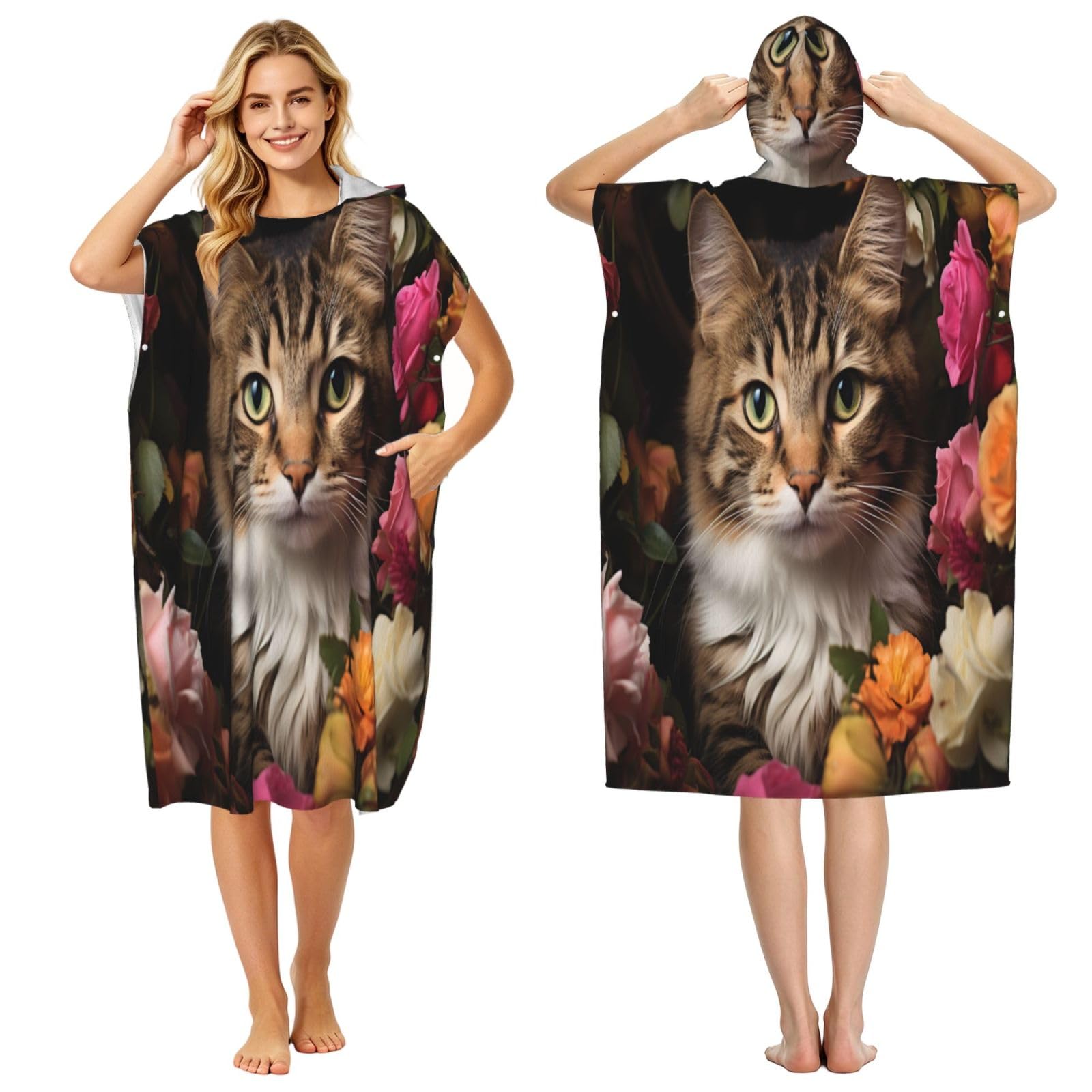 DTHKJNLSF Cats Adult Hooded Beach Poncho Towel