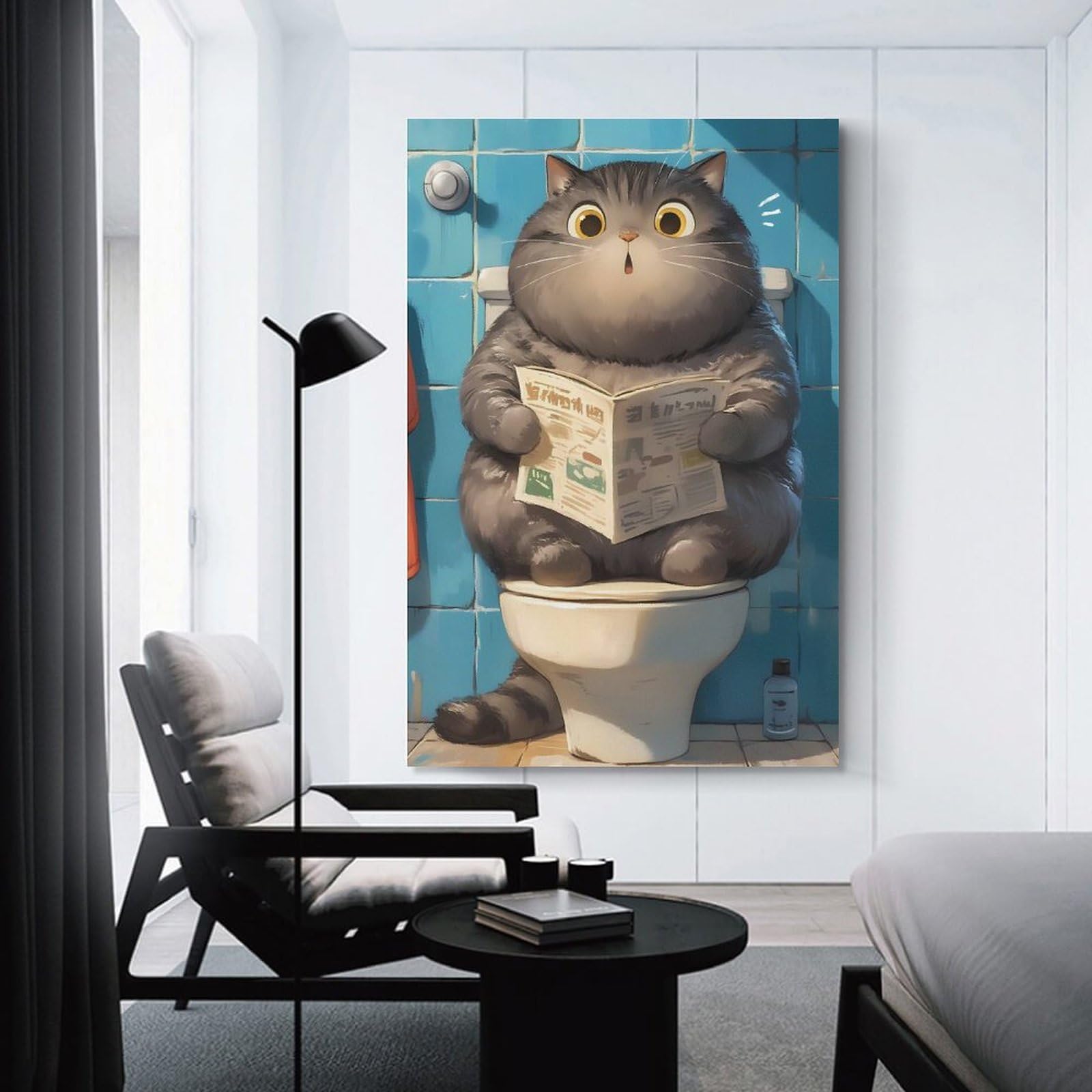 Junmoney Funny Toilet Cat Wall Picture Print 08x12inch(20x30cm), for Home Walls, Creative Rooms Or Shared Spaces, Stylish Home Artwork for Focal Walls