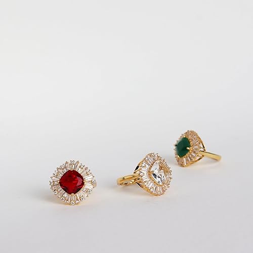 Miniatura 5 de Jean Beau Anillo ajustable de diamantes de imitación dorados para mujer, anillos apilables de circonita cúbica de cristal grande, para graduación