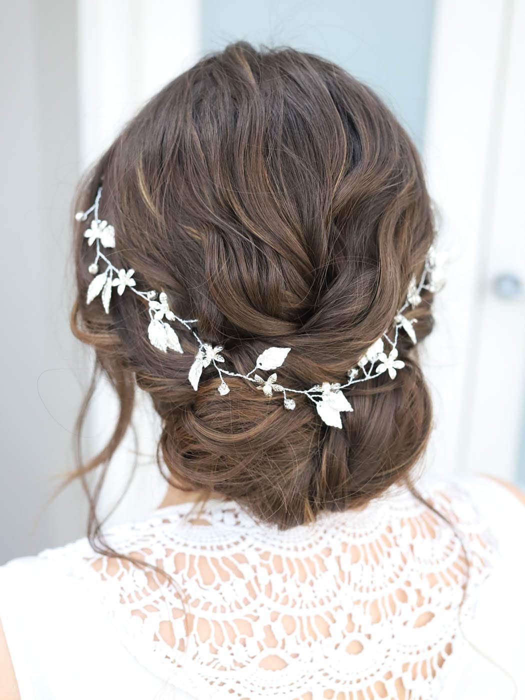 Yean Bride Wedding Hair Vine Headband Gold Leaf Bridal Accessories for Women (Silver)