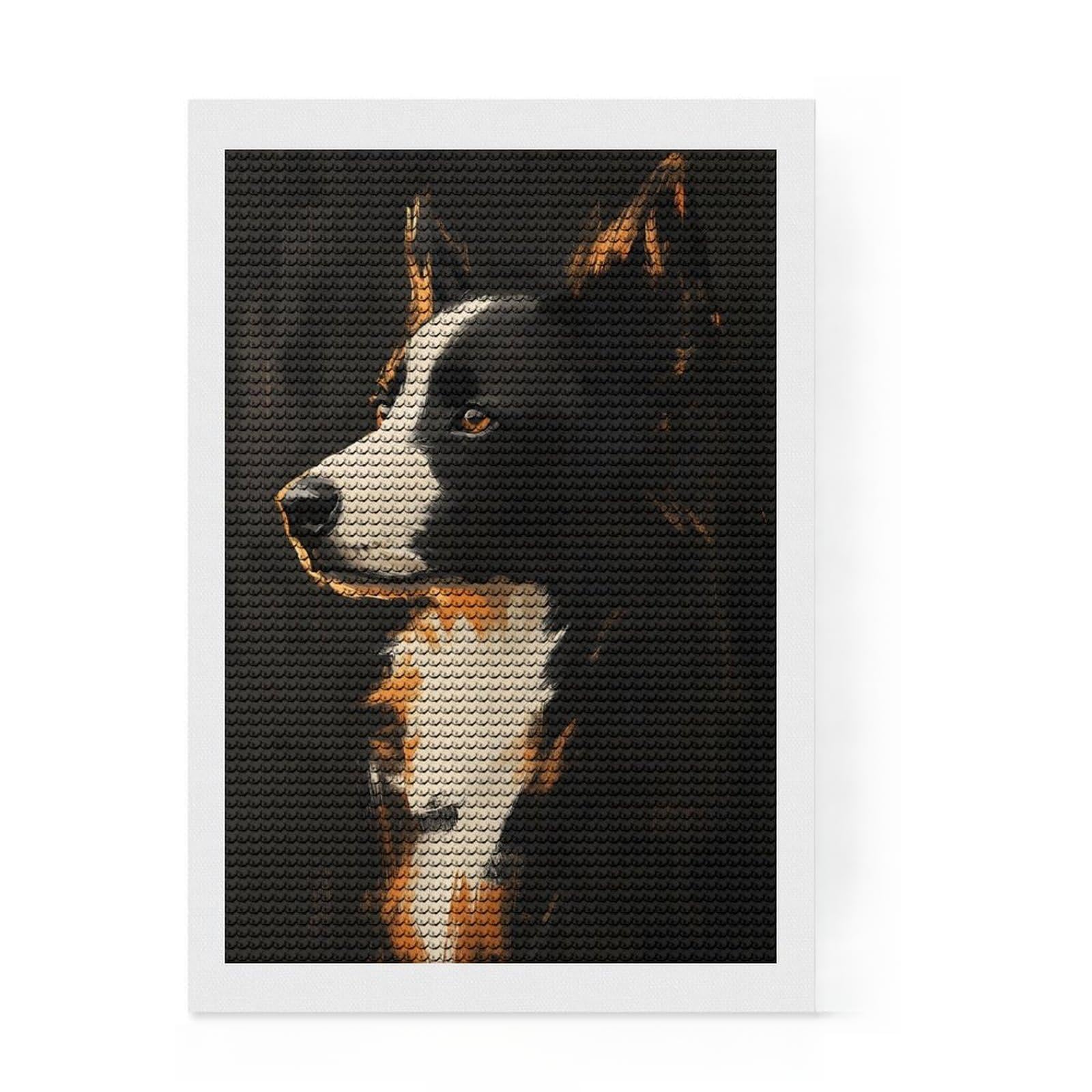 Junmoney Border Collie Dog Portrait Round Drill Diamond Painting 8"x12", for Adults, Calming Craft to Unwind, Vintage Style Decor, Christmas Gift