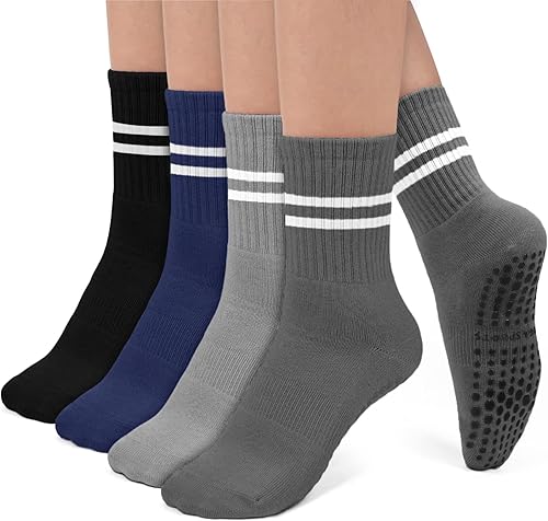 Calcetines de agarre de pilates para mujer, calcetines de yoga con agarres, barre ballet, hospital, atlético, descalzo, 4 pares