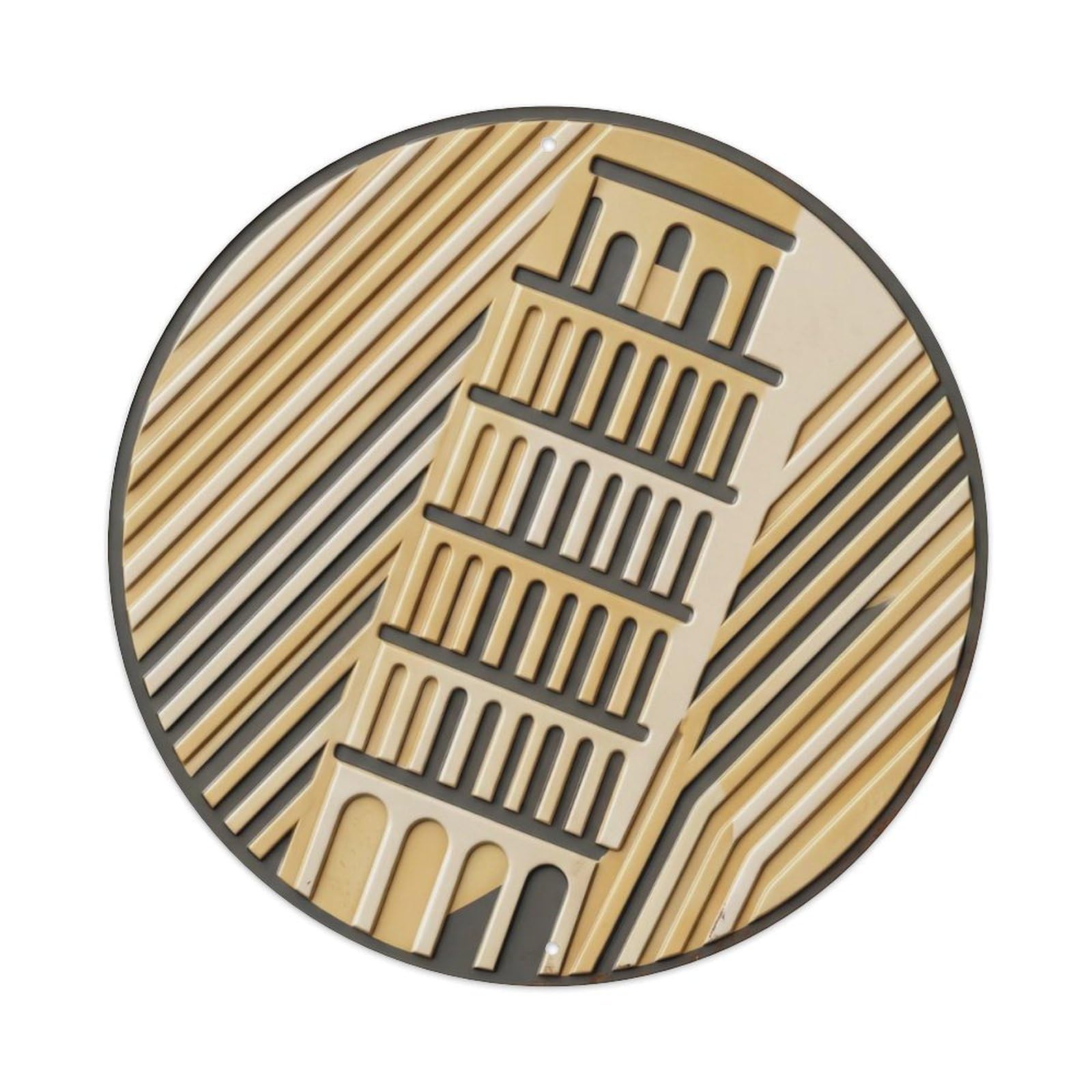 Pisa Macro Tower Travel Metal Tin Sign Plaque Wall Decor for Cafe, Club Bar, Office, Home Garden Round Metal Poster 8x8Inch