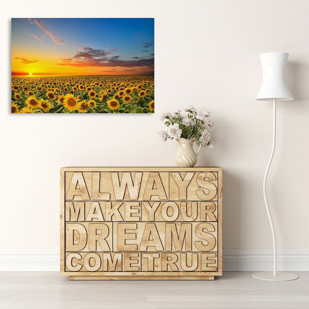 Feeby Quadro su Tela Fiori Girasole Cielo 100x70 cm 1 pezzo Stampa Murale Fotografia Decorazione da parete Immagini Moderni per Soggiorno Camera da Letto Ufficio Cucina Natura Paesaggio Giallo
