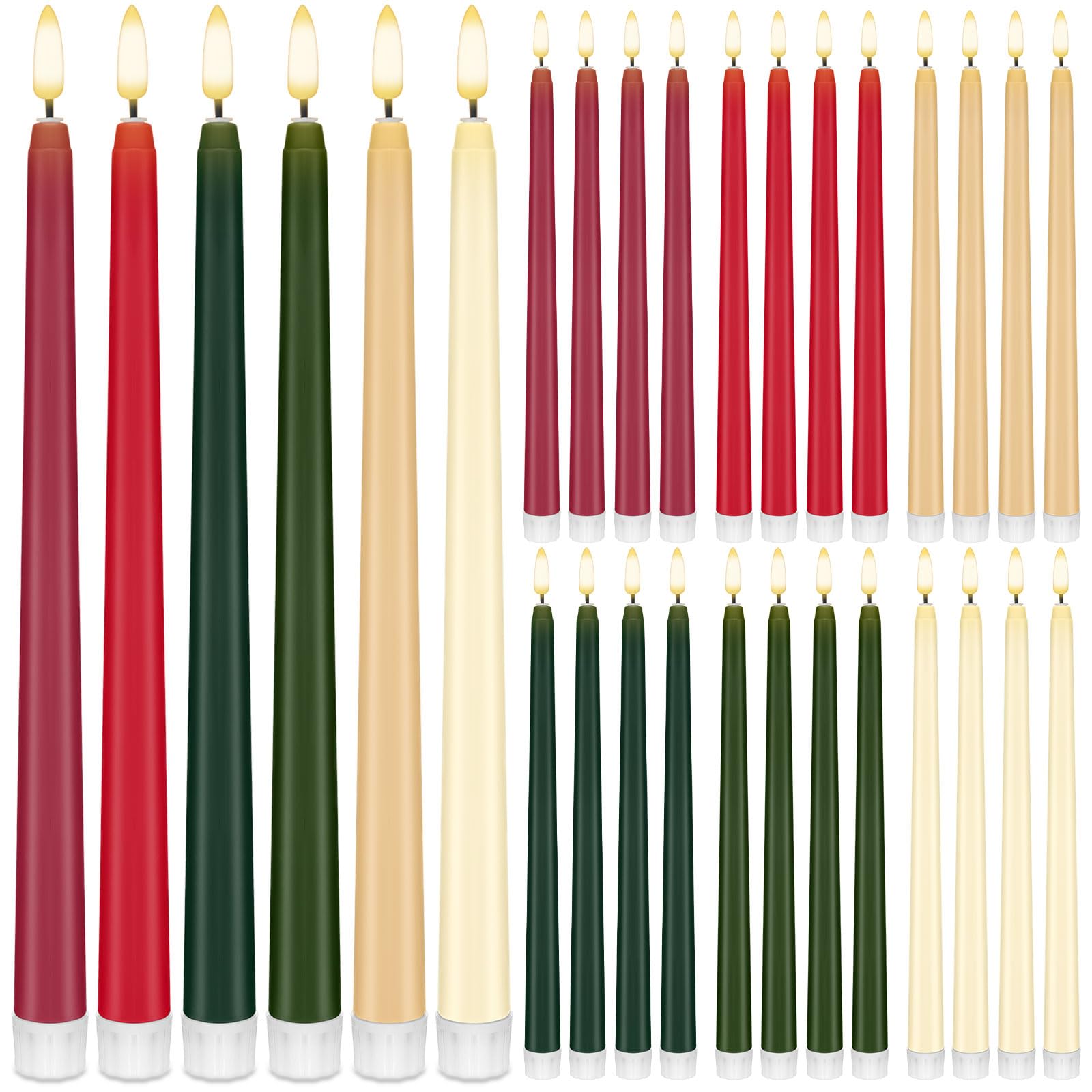 Baquler 24 Pcs 11'' Christmas Flameless Taper Candles