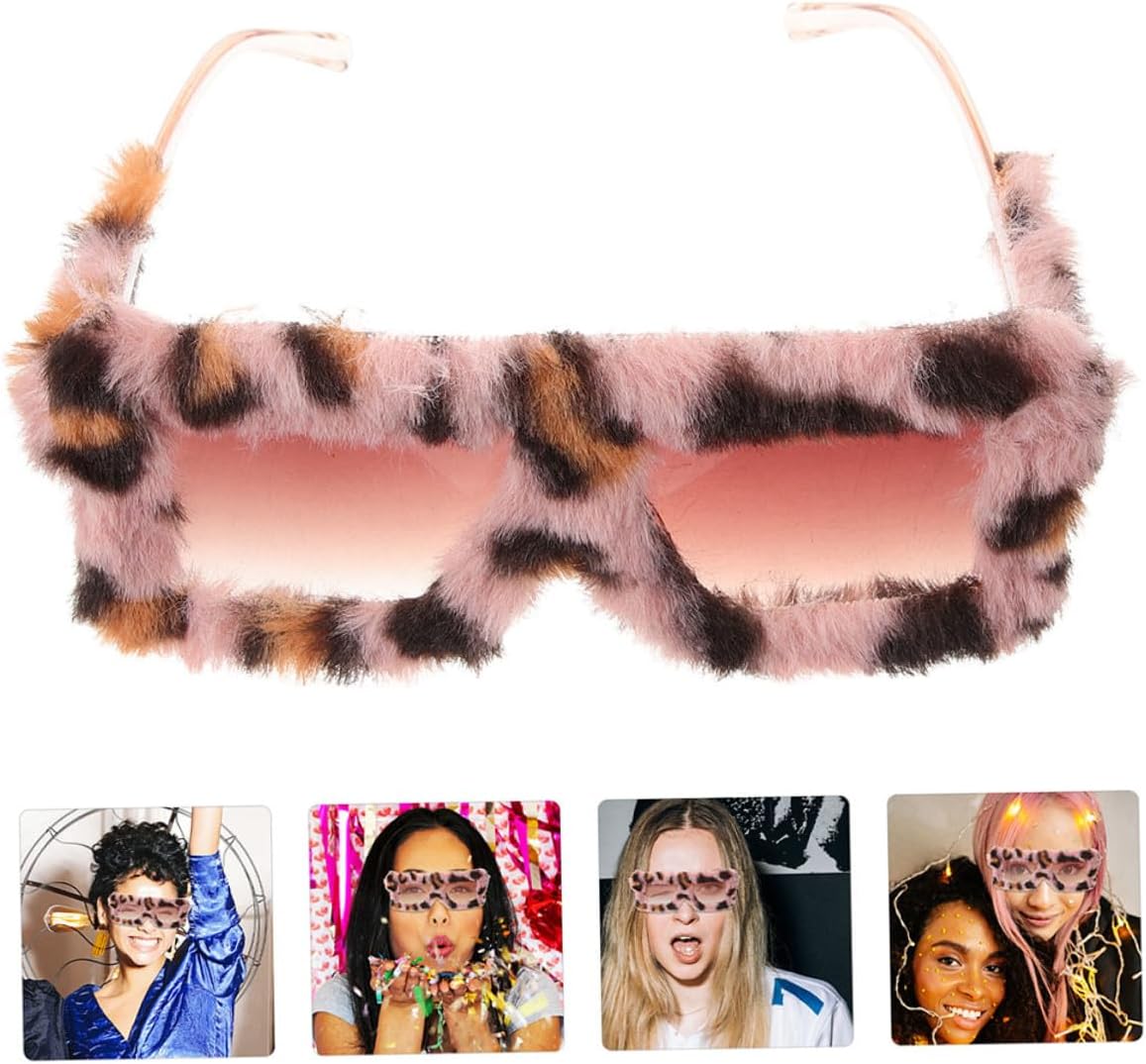 2pcs Plush Fuzzy Sunglasses Cat Eye Leopard Print Novelty Glasses for Men Women Party Masquerade Festival Eyewear