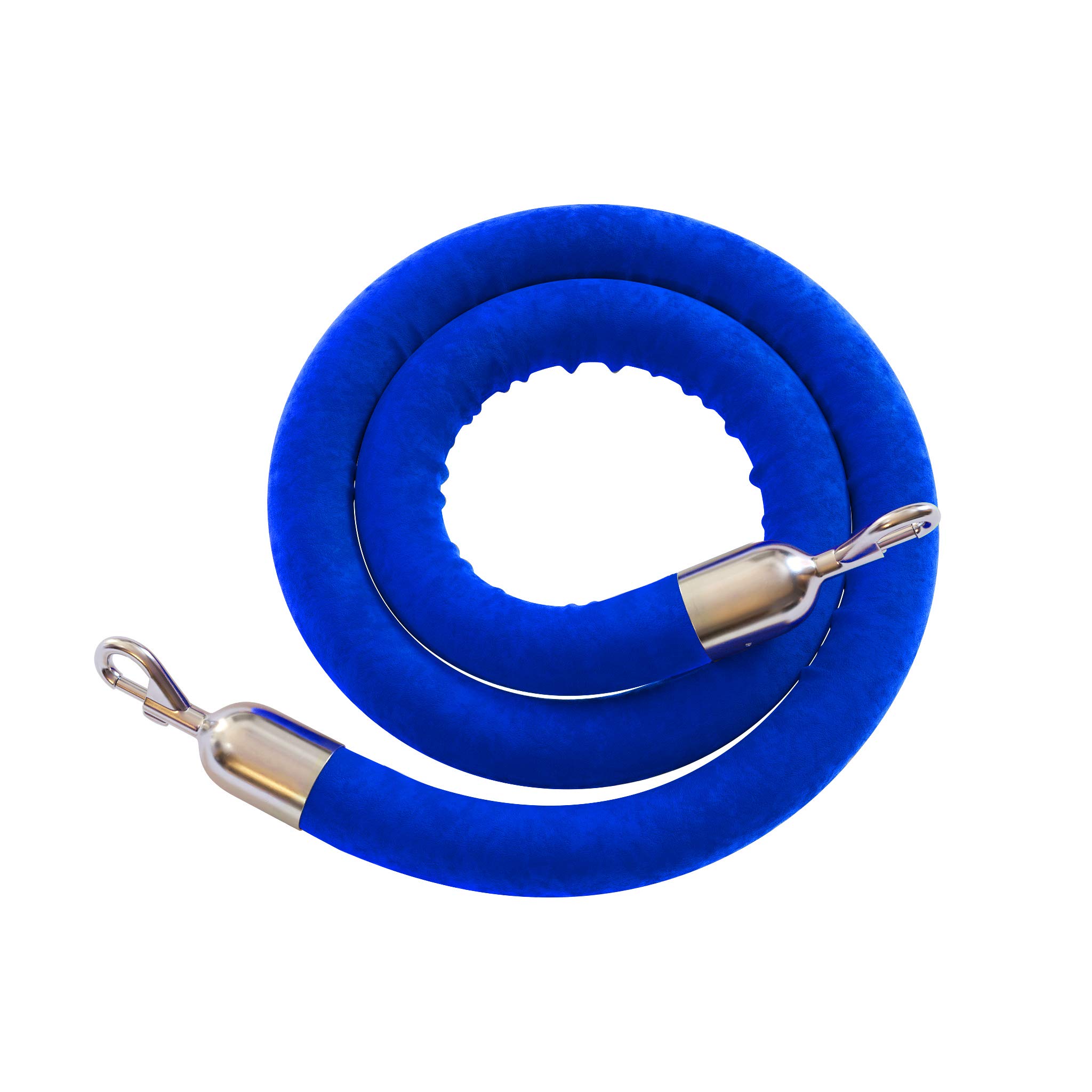 Montour Line Velvet Hanging Stanchion Rope Foam Core, 6 Foot Blue Rope with Polished Stainless Steel Snap Ends
