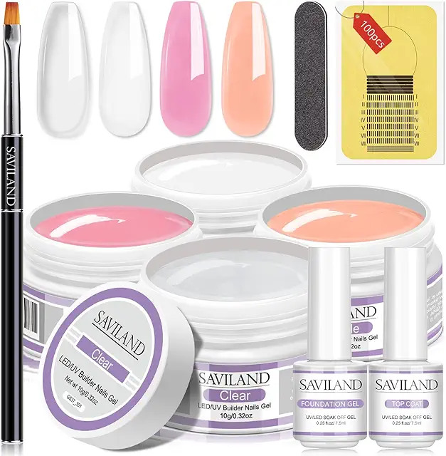 Saviland Hybrid Gel Nails Kit - 4 Color Builder Gels with Forms & Brush