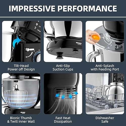 Miniatura 8 de Batidora de pie de cocina, batidora de pie para el hogar de 6.5 cuartos de galón, 660 W 6+P velocidad inclinable mezcladora de masa eléctrica,