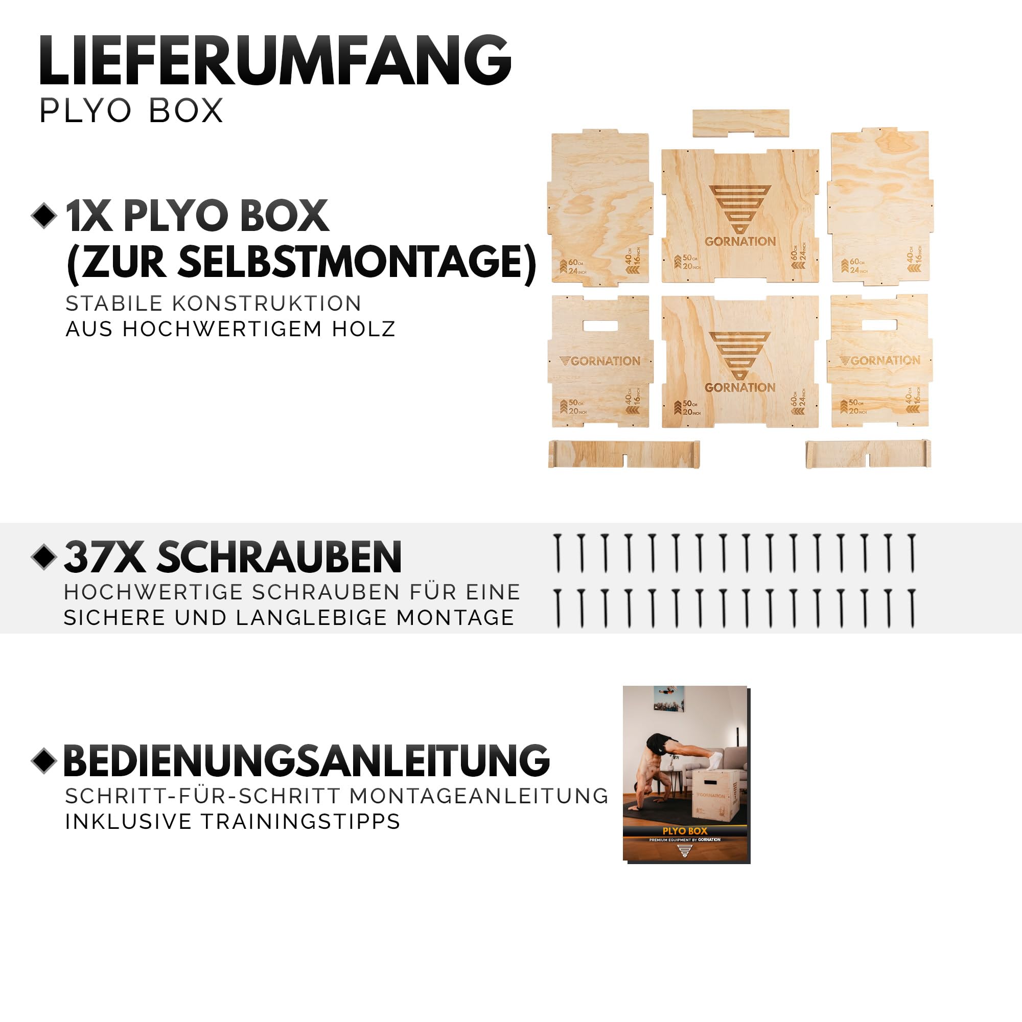 GORNATION Plyo Box Holz, Plyobox, Sprungbox, Jump Box, Step Up Box für Crossfit, Plyometrische Box & Fitness, Vielseitige Trainingsbox für Sprünge und Krafttraining zu Hause