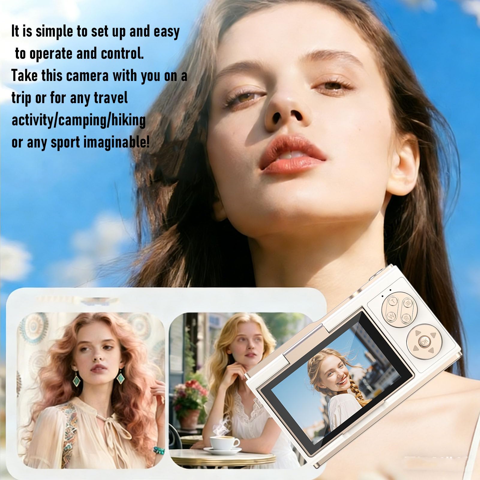 Fotocamera Digitale, Schermo Ribaltabile da 3 Pollici a 180 Gradi e Fotocamera per Vlogging 4K con Zoom 18x, Punta e Scatta Digitale Compatta da 48 MP, per Viaggi e Principianti (Bianca)