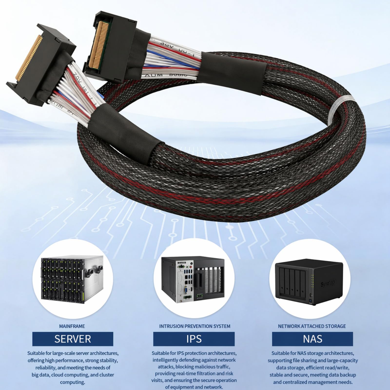 NUEAYMS Cable de datos de servidor SFF-8654 con interfaz MCIO 8X, cable interno de 0, 5 M para transferencia de datos bidireccional en construcciones de hardware de almacenamiento