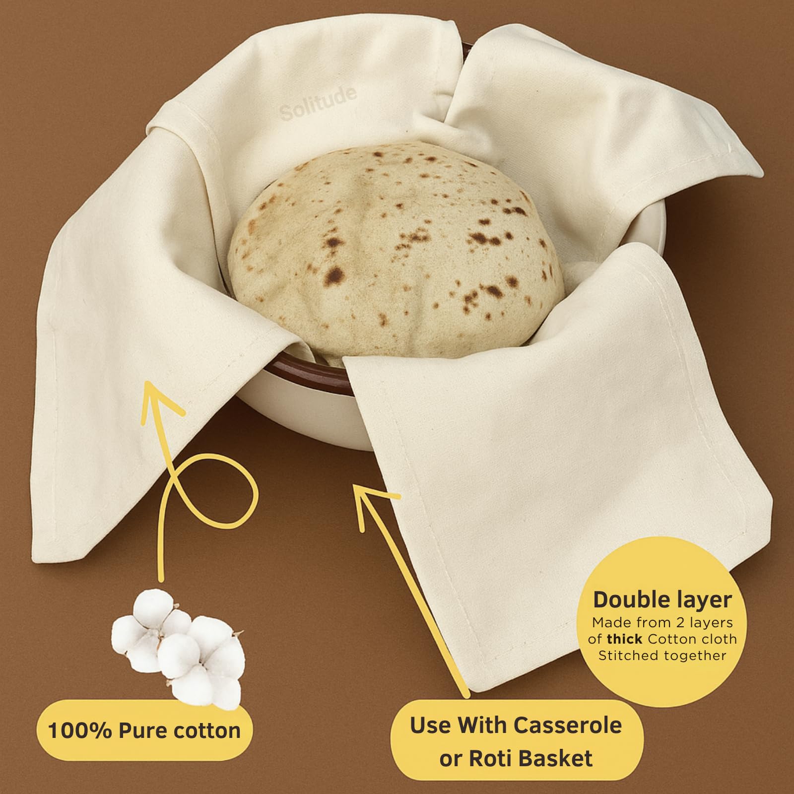 Solitude Pack of 3 Cotton Roti Clothes Wrap with Flaps, Double Layer Cotton Cover for Chapati, Hot Case, Traditional Style Kitchen Chapati Wrap, Kitchen Roti Cover for Tiffin 3