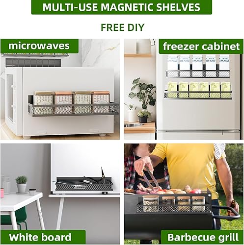 Miniatura 3 de Estante magnético para especias para refrigerador, paquete de 3 estantes magnéticos para refrigerador, cesta magnética móvil se utiliza para