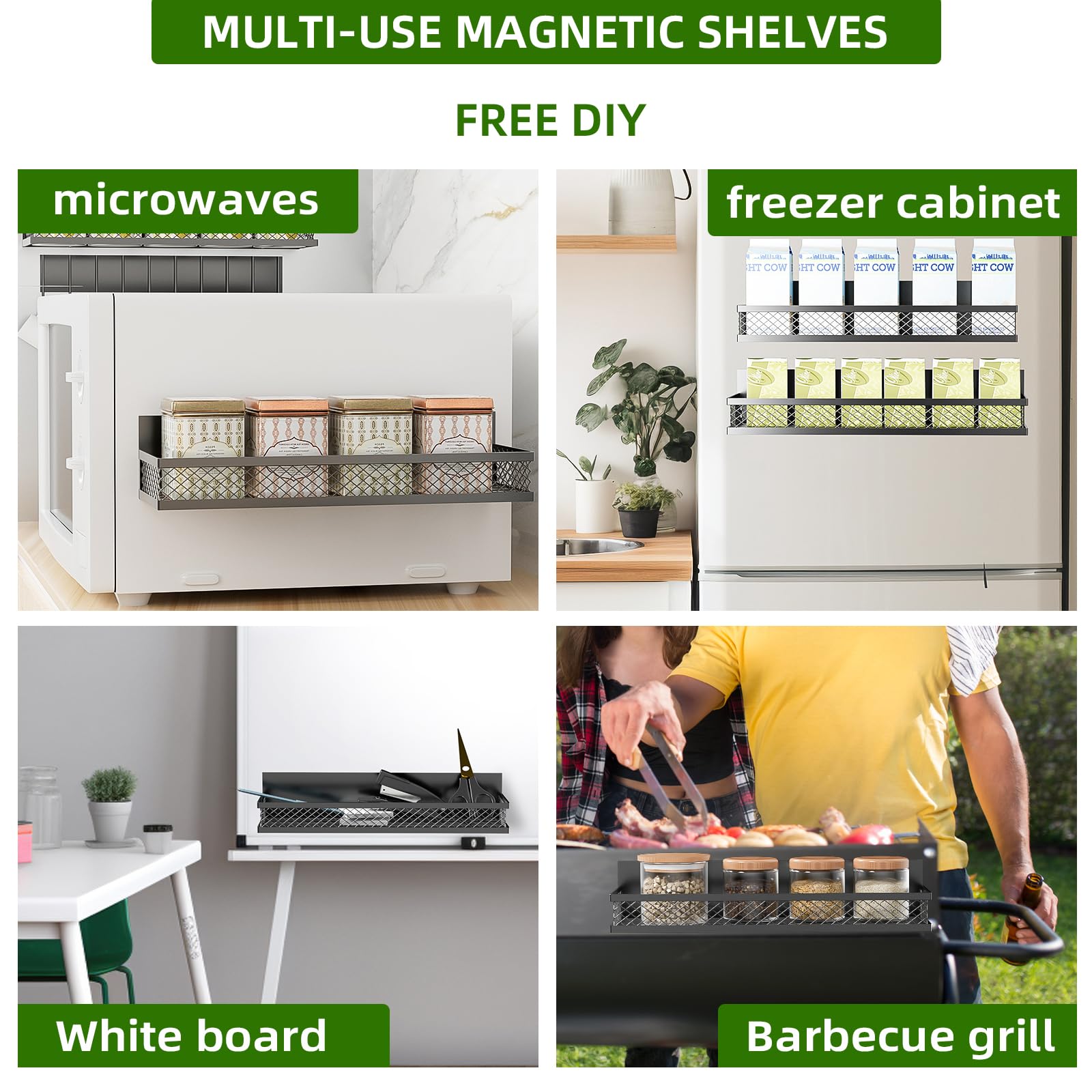 Magnetisches Gewürzregal für Kühlschrank, 5 Stück, magnetisches Regal für Kühlschrank, beweglicher Kühlschrank, magnetische Gewürzregale mit 10 Haken, für Küchenorganisatoren und Aufbewahrung