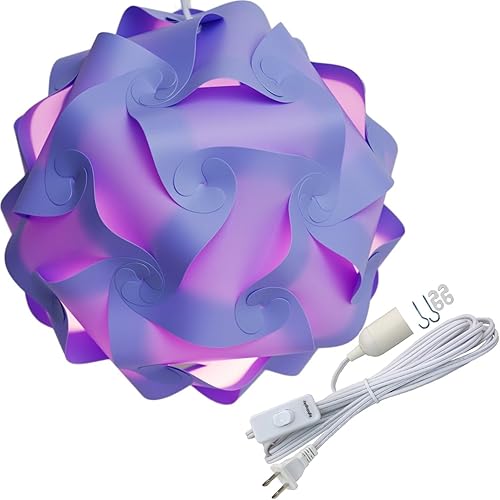 Miniatura 8 de Lightingsky DIY IQ - Kit de pantalla para lámpara colgante de techo con cable colgante de 15 pies (morado claro, L-12 pulgadas)