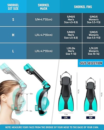 Miniatura 7 de W WSTOO Juego de aletas de máscara de esnórquel, equipo de esnórquel para adultos, máscara de esnórquel de cara completa y aletas de natación