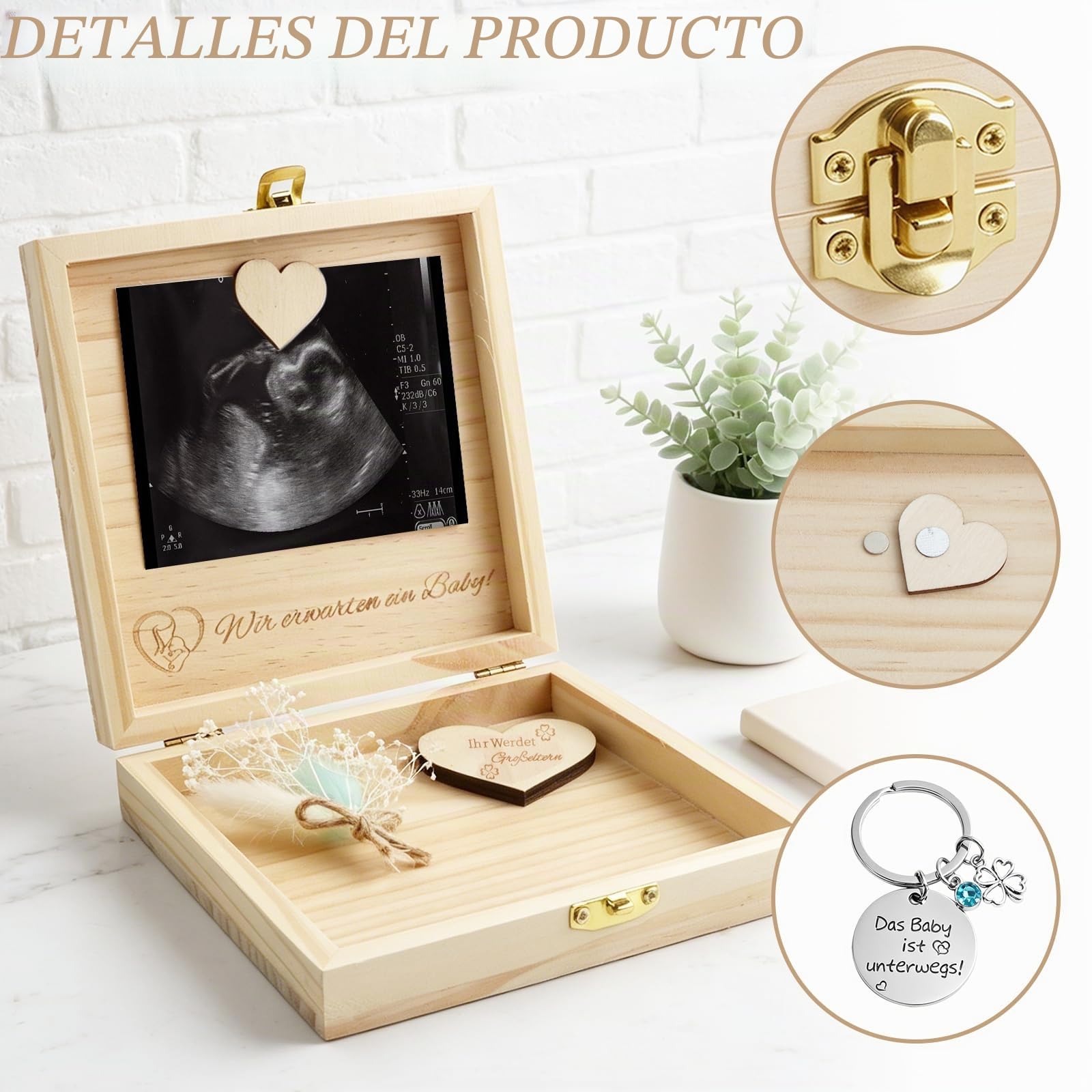 KingYH Anuncio de Embarazo con Caja de Madera Vais a Ser Abuelos | Regalo para Anunciar el Embarazo a la Familia Sorpresa Personalizada con llavero de Trébol (Abuela y Abuelo)