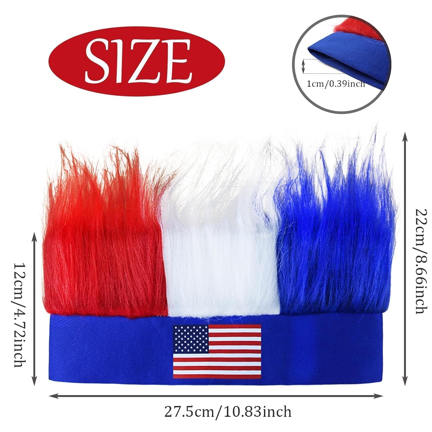 2 Pcs Red White and Blue Usa Patriotic Sports Events Hat Hair Olympic Football Hair Band Halloween Accessories image 2