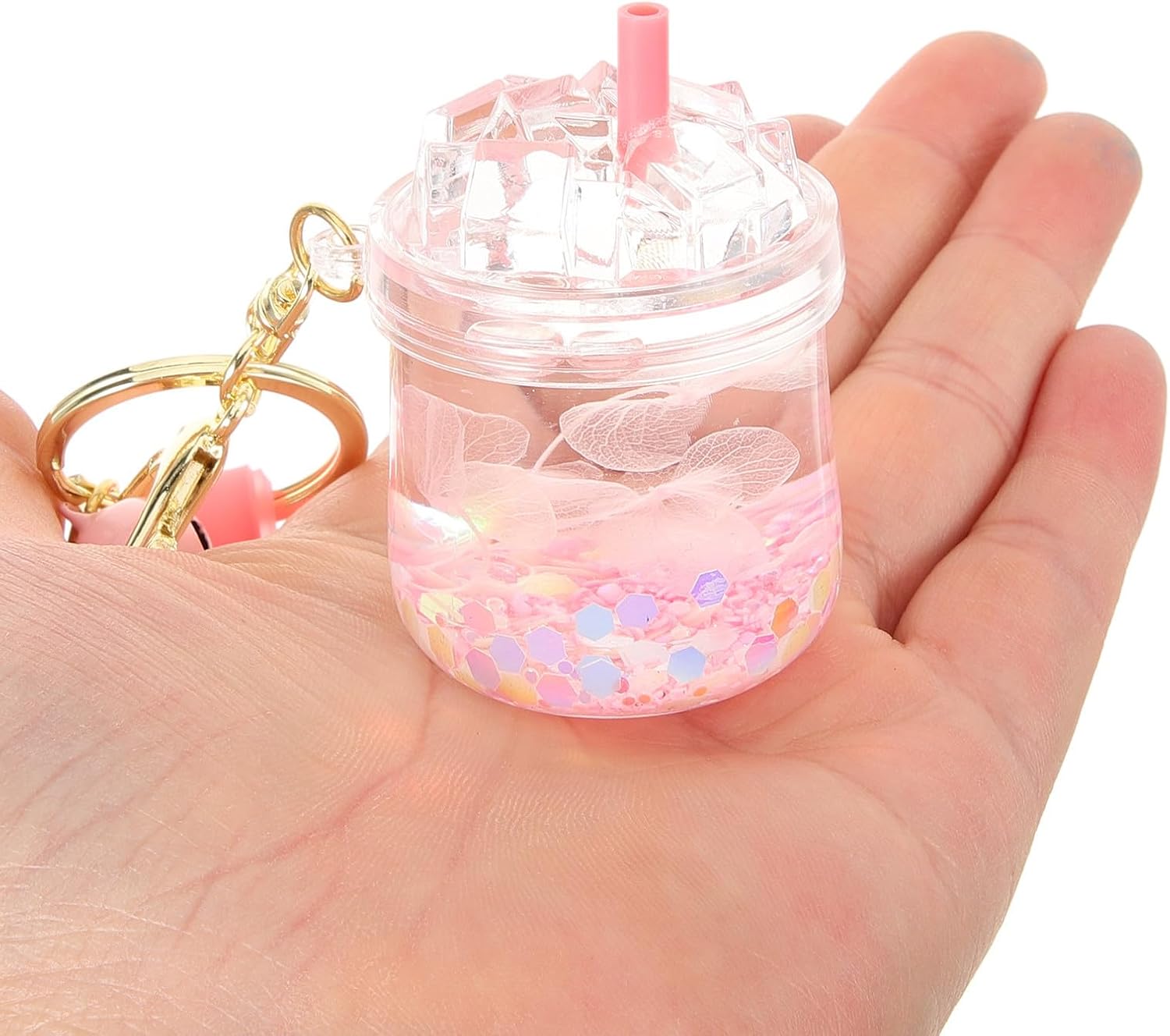 VOSAREA Pink Milk Tea Cup Resin Keychain for Bag Decoration and Keys image 4