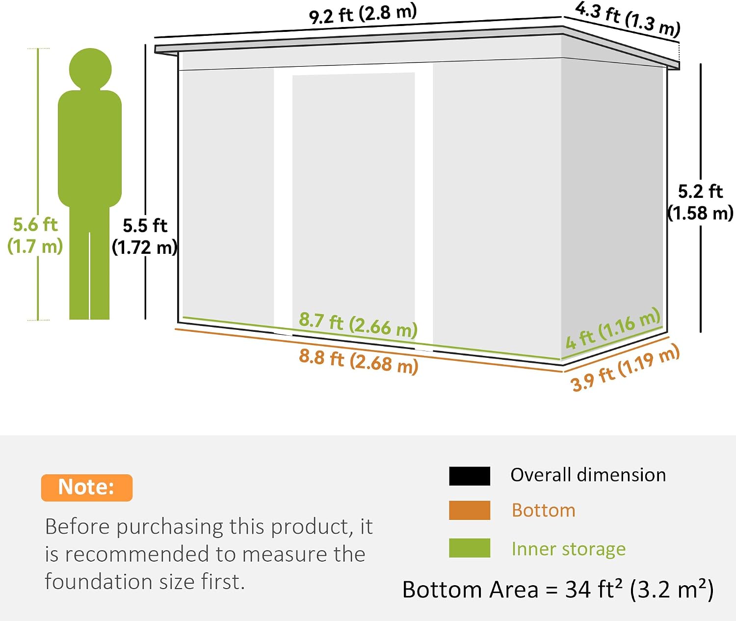 Outsunny Storage Shed Dimensions Diagram