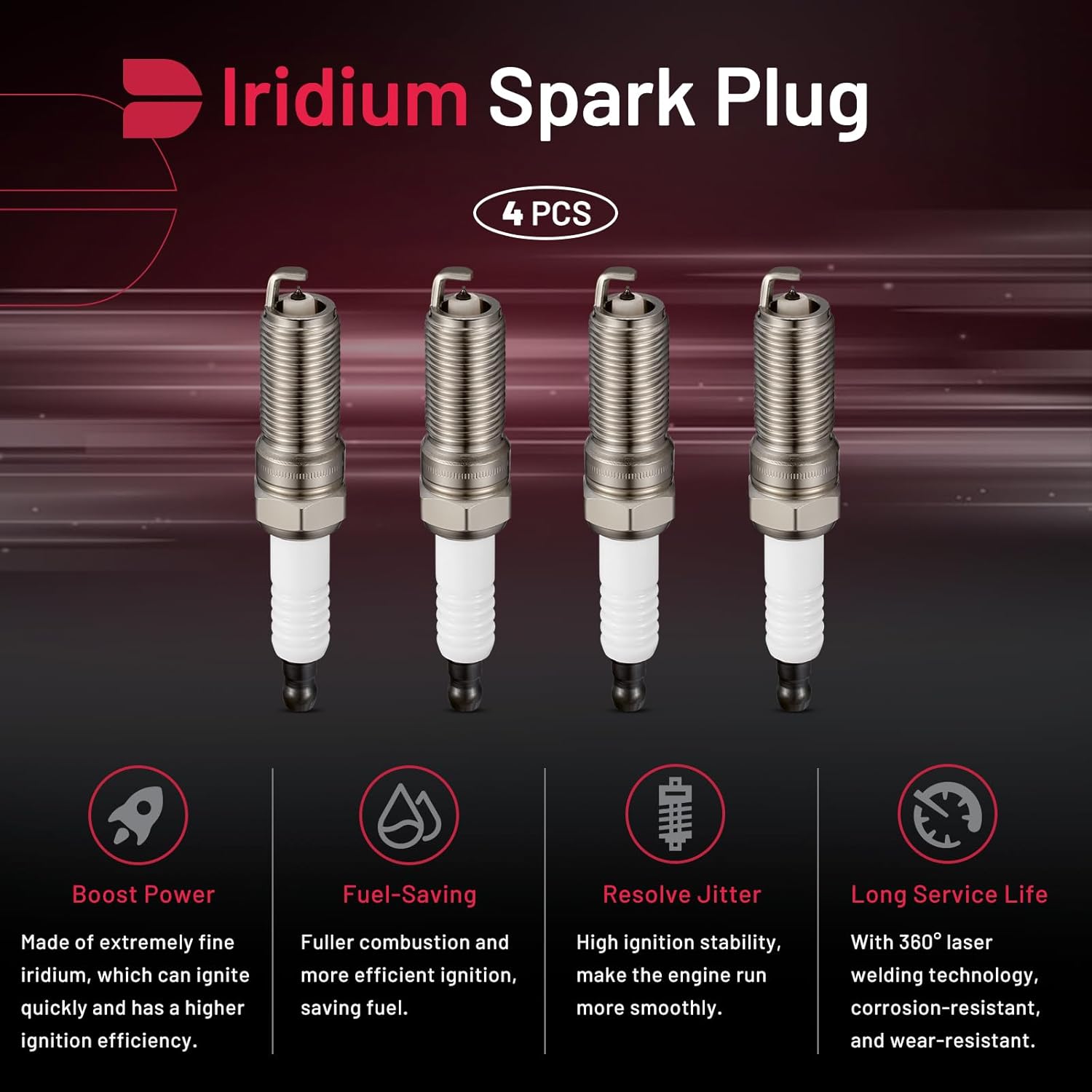 BDFHYK SP530 Iridium Spark Plugs Compatible with Mazda 3 6 for Lincoln MKZ for Mercury Mariner Milan C-Max Escape Fusion Transit Connect 2.0L 2.3L 2.5L L4 Engine Replacement for AYFS32YR, Set of 4