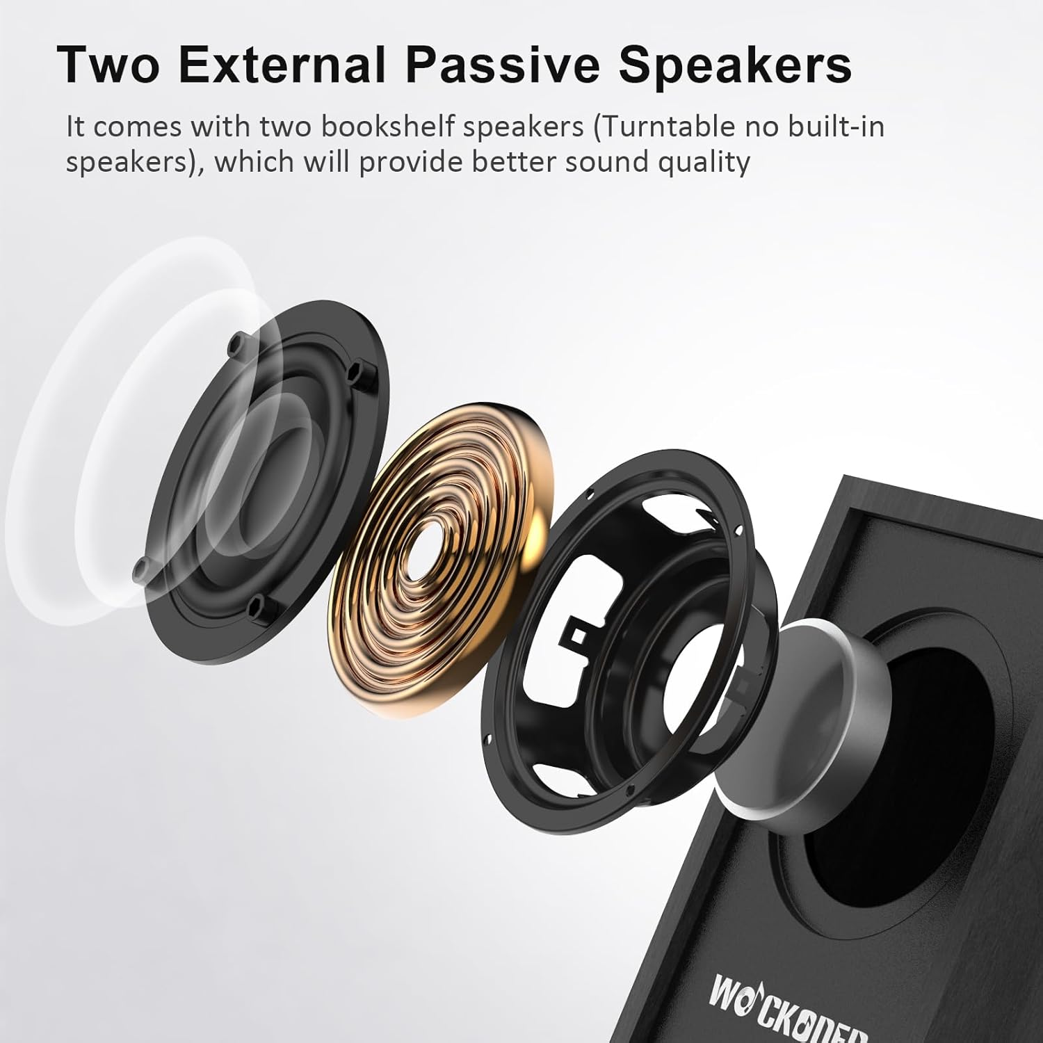 Record Player with Passive Bookshelf Speakers Belt-Drive Vintage Turntable for Vinyl Records External Dual Stereo Speakers LP Players 3 Speed Wireless AUX Headphone Input Auto Stop Retro Black Wooden - Image 4