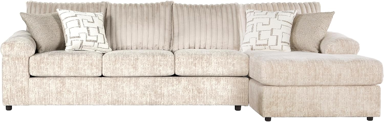 Roundhill Furniture Nason Wide Wale Corduroy Sectional Sofa Chaise, Parchment