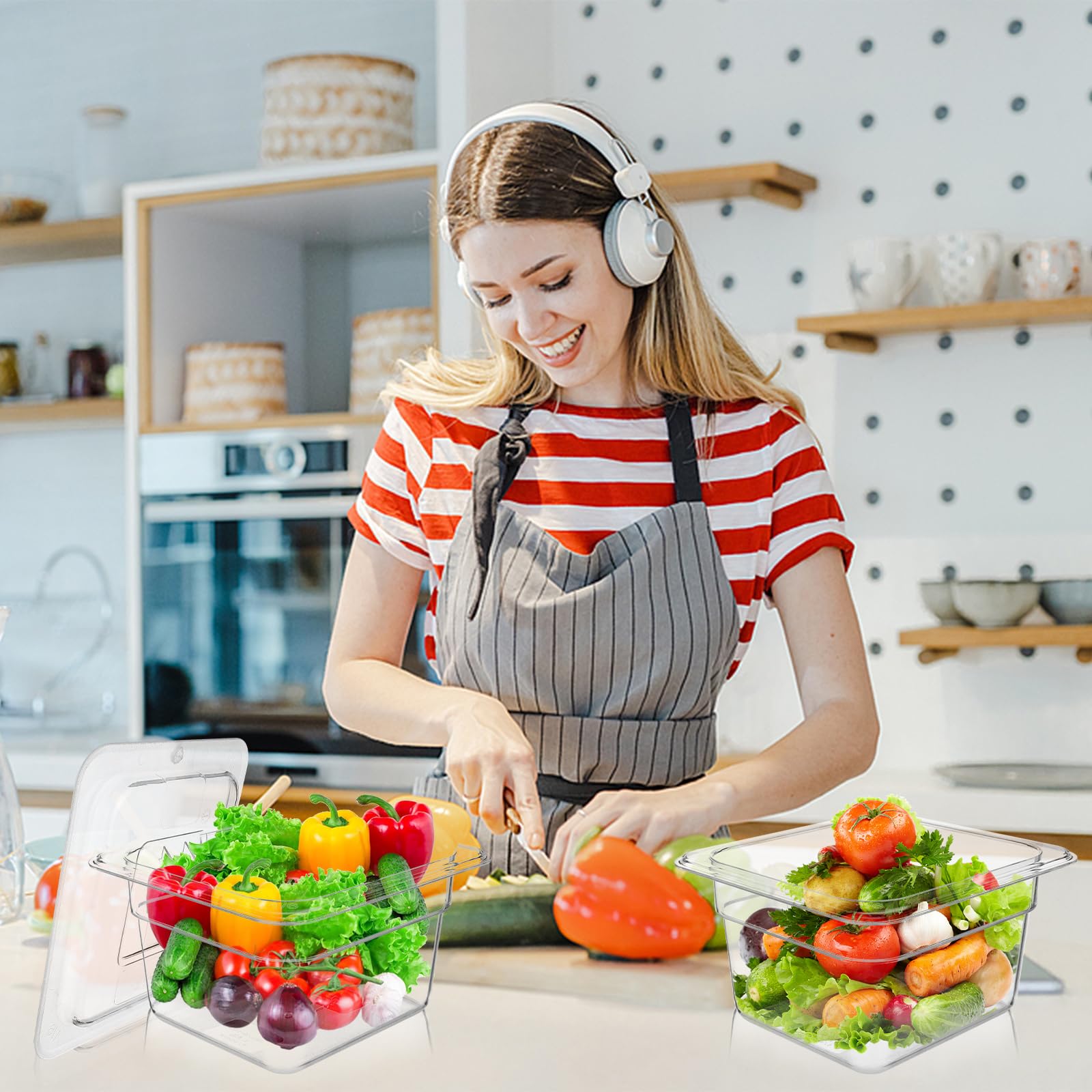 8 Set 1/6 Größe transparente Frischhaltedosen Bulk 10,2 cm tief Restaurant Kunststoff klare Lebensmittelpfannen mit Deckel Polycarbonat kommerzielle Hotelpfanne stapelbare Behälter für Obst, Gemüse
