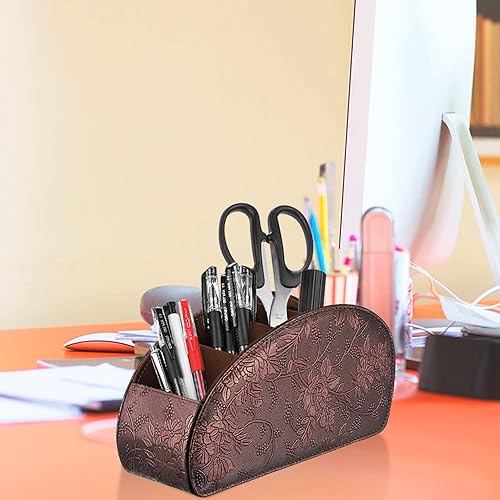 Miniatura 6 de SITHON Soporte para control remoto con 5 compartimentos, organizador de escritorio de piel sintética, almacenamiento de TV, DVD, Blu-Ray,