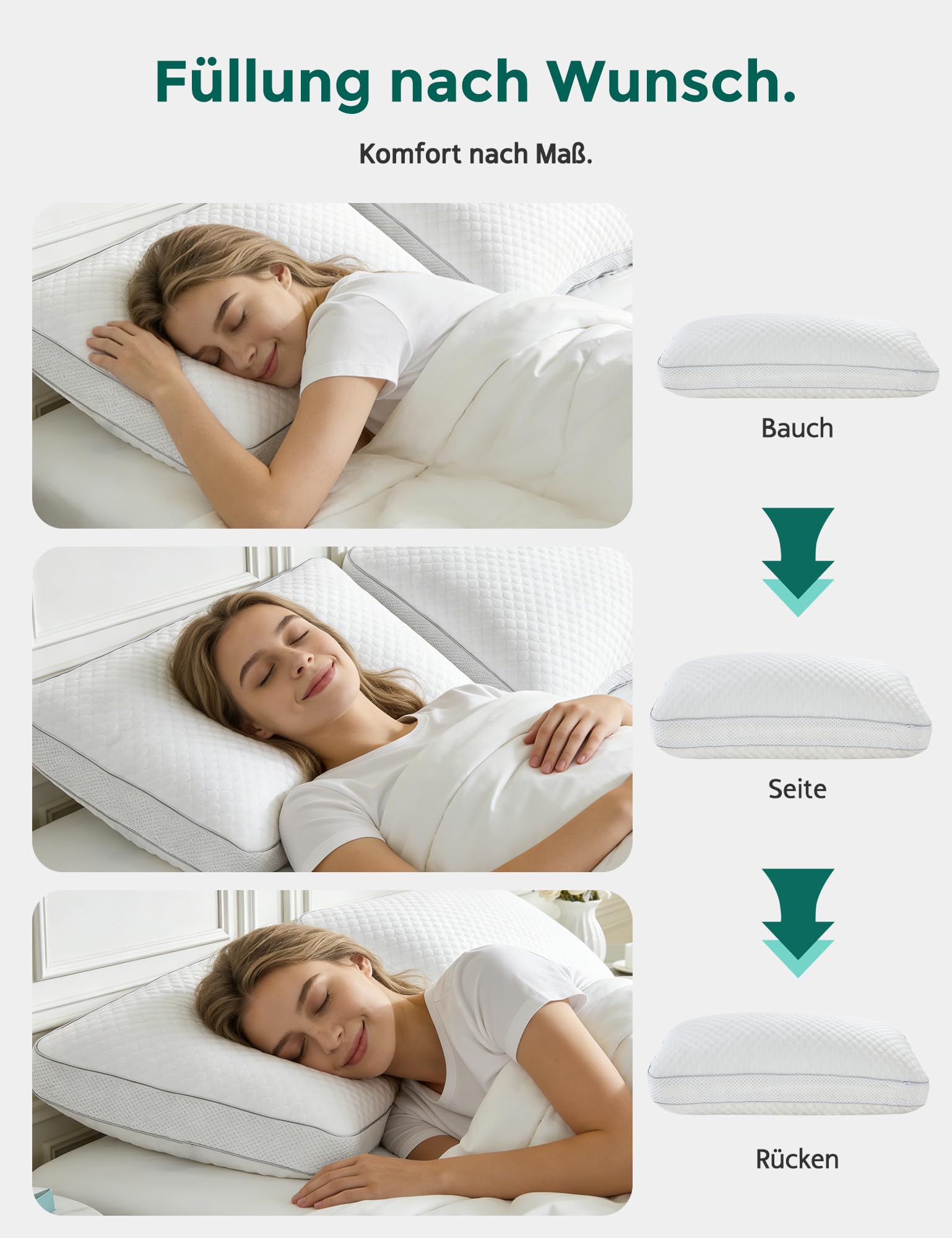 APSMILE Kopfkissen 50x75 cm - Memory Foam Kissen für Seitenschläfer & Mehr - Höhenverstellbares Schlafkissen mit hochwertiger Füllung gegen Nackenschmerzen - Atmungsaktiv - Abnehmbarer Bezug