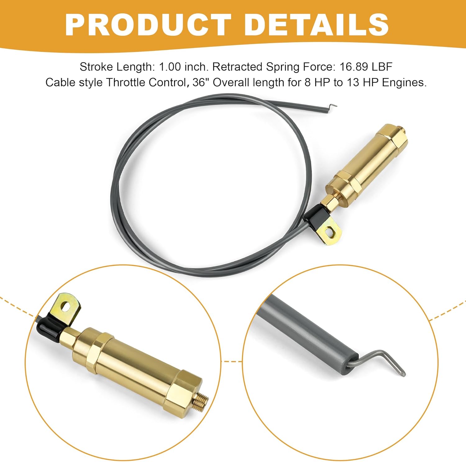 Replacement Throttle Control Mechanism for Ingersoll Rand 23426687, Cable Whip Style (8HP - 13HP Engines, 36" Throttle Control Cable)
