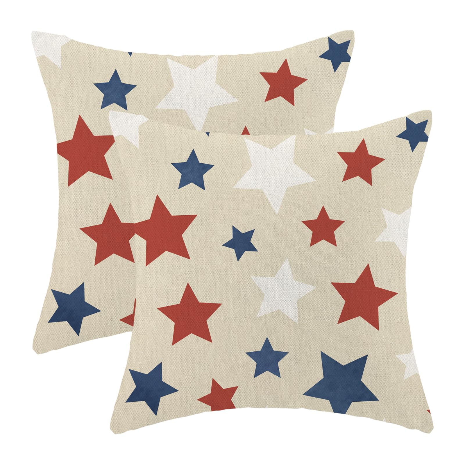 Gohdiwh 4th of July Throw Pillow Covers 20x20 Inch Set of 2, Red Blue White Stars Independence Memorial Day Decorative Pillow Cases Outdoor Linen