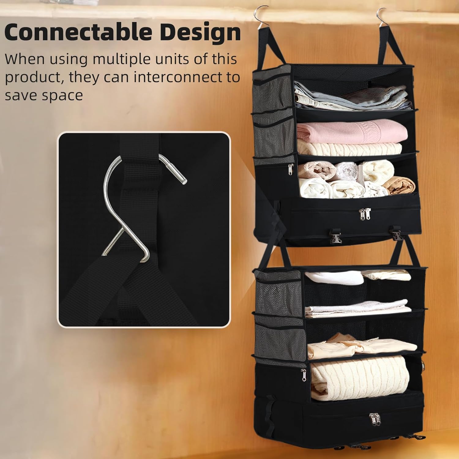 Bukere Hanging Travel Packing Shelves for Luggage Suitcase, Portable Cube Bag Organizer, Travel Essentials, Compression Closet Storage Organizer, X-Large Capacity - Image 8