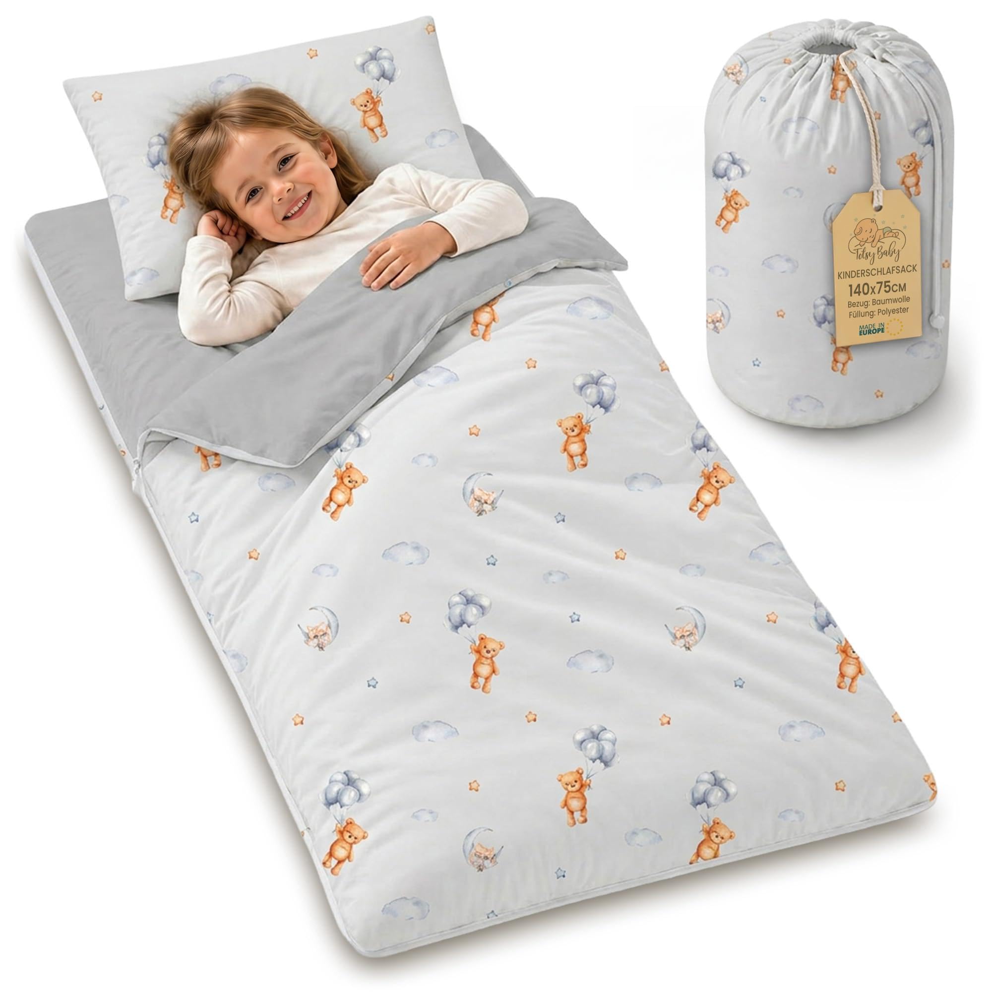 Śpiwór dziecięcy z poduszką i zamkiem błyskawicznym dla dziecka 3-7 lat - 140 x 75 cm śpiwór dziecięcy kryty do przedszkola śpiwór kocyk do przedszkola