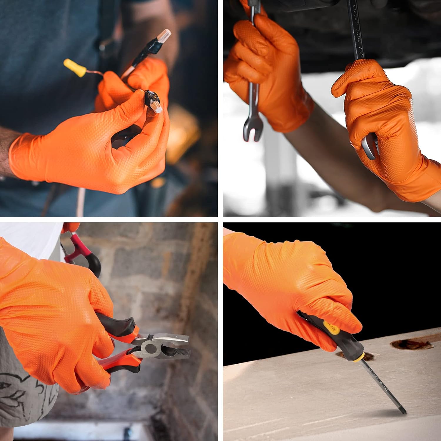 LOGO Orange Disposable Nitrile Gloves-7.5mil Grip Diamond Textured heavy duty automotive mechanic compostable (50pcs/box)