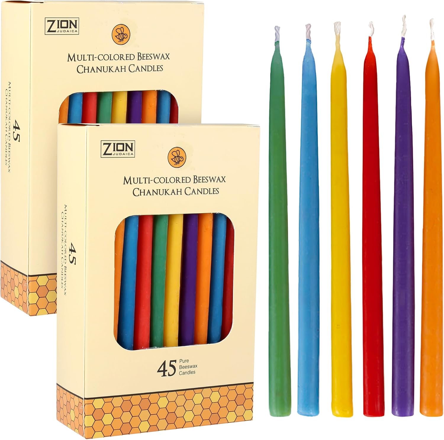 Quality Natural Beeswax Hanukkah Candles Set of 45 - Standard Size Chanukah Candle 5.75" Tall - Premium Bee Wax Chanukkah Candles Fits Standard Menorahs by Zion Judaica