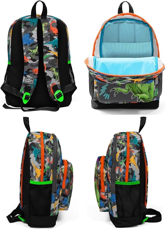 Coral High Gray Green Dinosaur Primary School and Daily Backpack - Boys