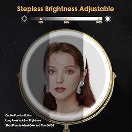 Lighted Makeup Mirror, 3000 mAh Rechargeable Double Sided Magnifying Vanity Mirror with 3 Colors, 1x/10x, 360 Rotation , Brightness Adjustable Magnification Cosmetic Light up Mirror, Women Gift