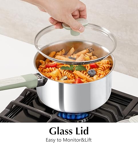 Miniatura 5 de KOCH SYSTEME CS Juego de sartenes de acero inoxidable, juego de ollas de acero inoxidable de 1.5 cuartos y 2 cuartos de galón y 3 cuartos con tapa,